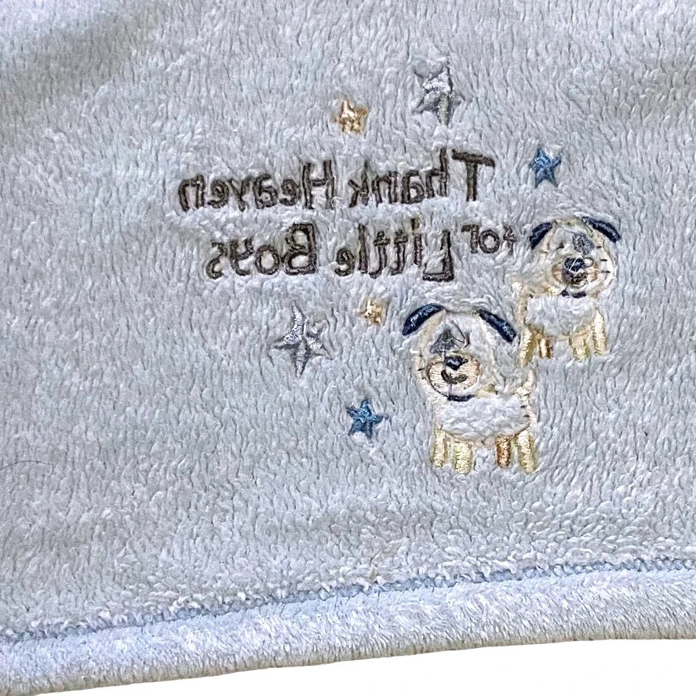 Blue Plush Baby Blanket Thank Heaven for Little Boys Puppy Stars Soother Nursery